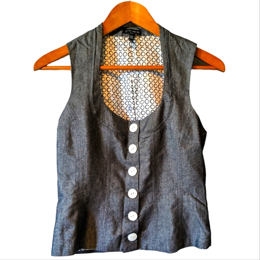 Y2K Fang Charcoal Vest Sparkle Metallic Threads Vintage Sz. S